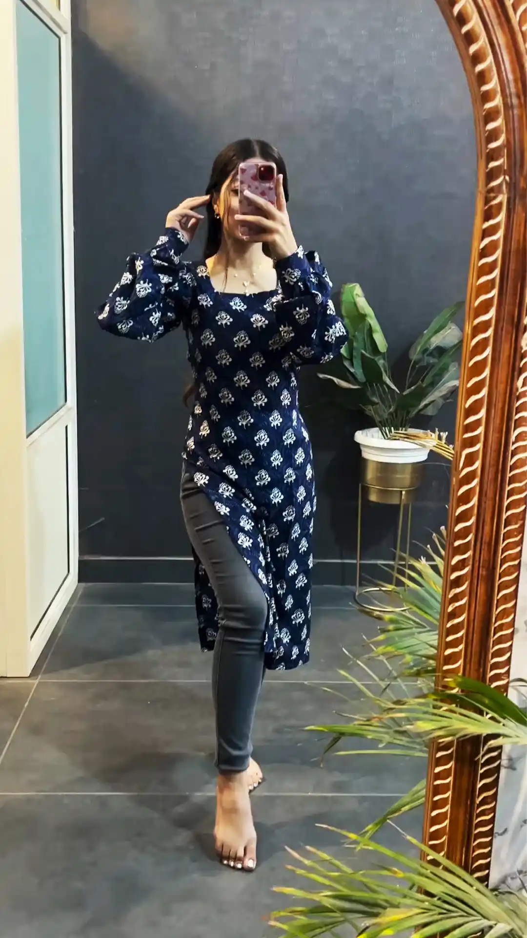 Blue Cotton Printed Kurti.png